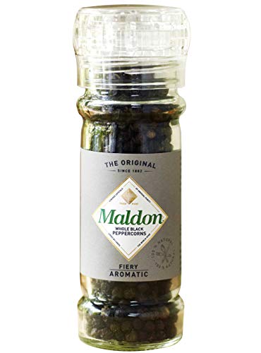 Maldon Whole Black Peppercorns Refillable Grinder - Pack Size = 6x50g von Maldon
