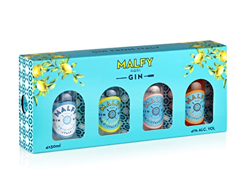 Malfy Gin Mini Tasting Set, Italian Gin Probierset mit Originale, Rosa, con Arancia & con Limone, Geschenk-Box mit vier Miniatur-Flaschen, 4 x 50ml von Malfy
