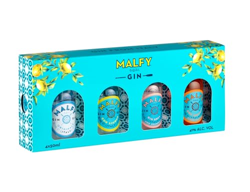 Malfy Gin Mini Tasting Set, Italian Gin Probierset mit Originale, Rosa, con Arancia & con Limone, Geschenk-Box mit vier Miniatur-Flaschen, 4 x 50ml von Malfy