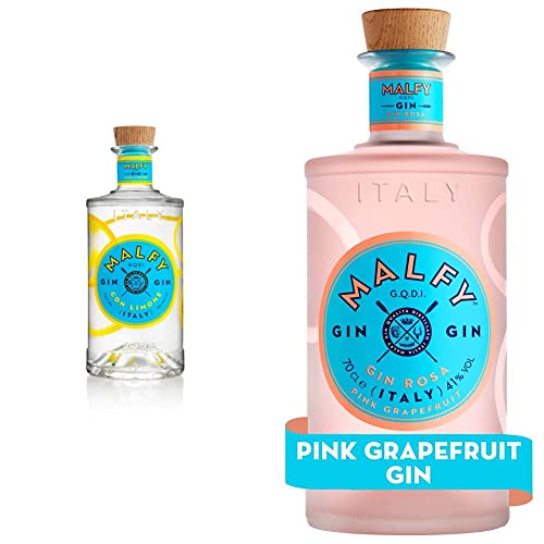 Malfy Gin con Limone – Super Premium Gin aus Italien mit italienischen Zitronen – 41% Vol – 1 x 0,7L & Gin Rosa – Super Premium Gin aus Italien mit Pink Grapefruit und Rhabarber – 41% Vol – 1 x 0,7L von Malfy