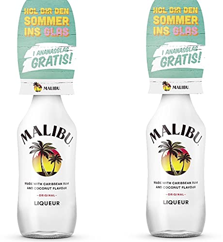 2 Flaschen Malibu 0,7l Caribean Rum Coconut Flavour 21% Vol. + 2 Orginal Malibu Ananasgläser von Malibu rum
