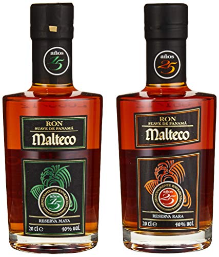Malteco Rum 15YO/25YO I Special Giftpack I 2 x 200 ml I 40 % Volume I Geschenk-Set I Brauner Rum von Malteco
