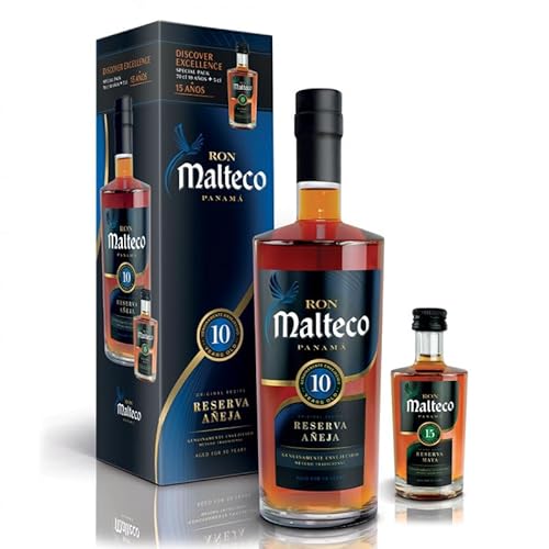 Rum MALTECO 10 Jahre 40% Vol. Geschenkbox mit MALTECO 15 J Miniatur von Malteco