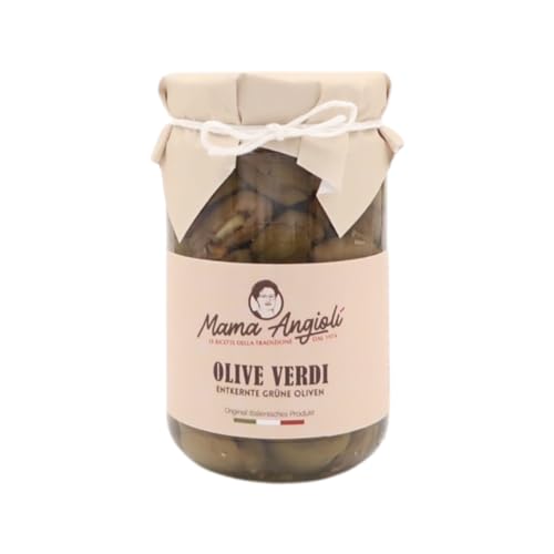 Entkernte grüne Oliven/Olive verdi croccanti schiacciate al profumo di finocchietto 280g von Mama Angioli