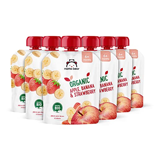 Amazon-Marke: Mama Bear Quetschie Bio Apfel, Banane und Erdbeere, vegetarisch, 90g (6er-Pack) von Mama Bear
