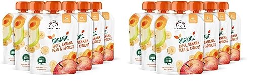 Amazon-Marke: Mama Bear Bio Gemüsemischung (Apfel, Birne, Banane und Aprikose), vegetarisch, 90g (6er-Pack) (Packung mit 2) von Mama Bear