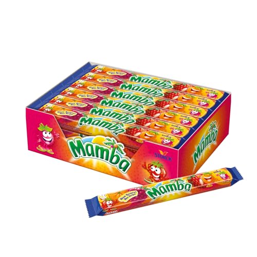 Mamba – 24 x 106g (4er Stange) – Leckere Kaubonbons mit Fruchtgeschmack in vier verschiedenen Sorten – Fruchtgummi Mix Mamba – 24 x 106g (4er Stange) – Leckere Kaubonbons mit Fruchtgeschmack in vier verschiedenen Sorten – Fruchtgummi Mix von Mamba
