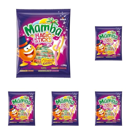 Mamba Magic Sticks – 5 x 290g – Kaubonbon-Stangen mit wechselndem Fruchtgeschmack in vier verschiedenen Doppelsorten – Fruchtgummi Mix einzeln verpackt von Mamba