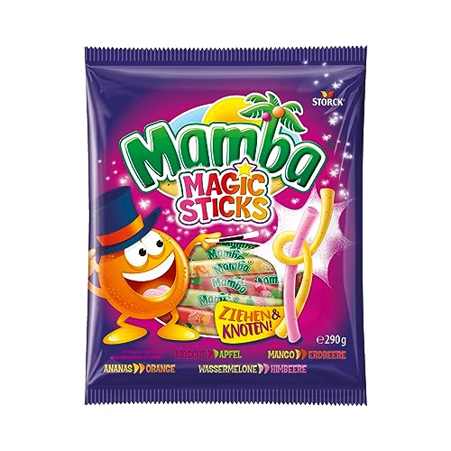 Mamba Magic Sticks – 1 x 290g – Fruchtige Kaubonbon-Stangen mit wechselndem Geschmack – In vier verschiedenen Sorten von Mamba