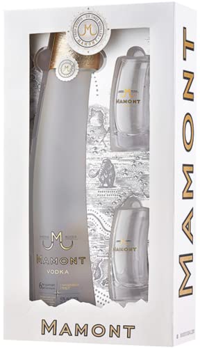 Mamont Vodka Geschenkverpackung Flasche und 2 Gläser | Single Estate Vodka traditionell hergestellt in Sibirien I Gold-Gewinner Outstanding Vodka IWSC 2020 | Weicher Geschmack | 700ml | 40% vol. von MAMONT