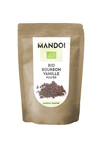 Mandoi BIO Bourbon Vanillepulver gemahlen, 15g. Gemahlenes Pulver von echten Vanilleschoten. Vanilla Powder aus Madagaskar. ohne Zusätze von Mandoi