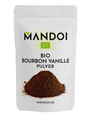 Mandoi BIO Bourbon Vanillepulver gemahlen, 15g. Gemahlenes Pulver von echten Vanilleschoten. Vanilla Powder aus Madagaskar. ohne Zusätze von Mandoi