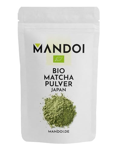 Mandoi BIO Matcha Pulver Japan, 100g. Feines Matcha-Tee Pulver aus nachhaltigem Anbau. Grüner Tee (green tea) für Matcha Latte von Mandoi
