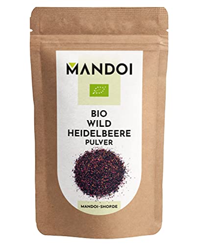Mandoi BIO wild Heidelbeere Pulver, 100g organic wild blueberry 100% Fruchtpulver ohne Zusätze ohne Zucker, Blaubeere von Mandoi