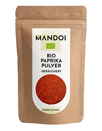 Mandoi Bio Paprika Pulver geräuchert, 100g Smoked Paprikapulver zum BBQ, Grillen, Pommes, Gemüse von Mandoi