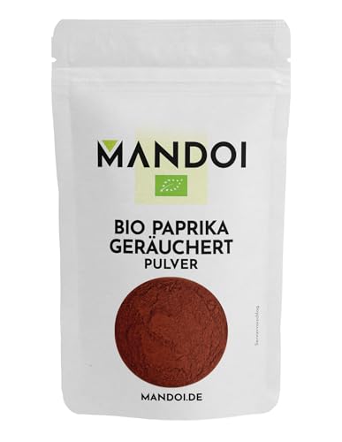Mandoi Bio Paprika Pulver geräuchert, 100g Smoked Paprikapulver zum BBQ, Grillen, Pommes, Gemüse von Mandoi