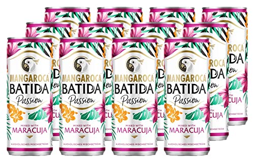Batida Mangaroca Passion (12 x 0,25 l) 10% vol. - Alkoholisches Mischgetränk mit Passionsfruchtgeschmack, sommerlicher Cocktailmix für den sofortigen Genuss von Batida
