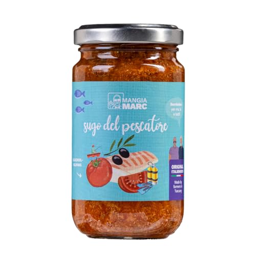 MangiaMarc Sugo del Pescatore | Fisch-Soße | Mediterrane Sauce mit Meeräsche, Kapern & Oliven | Aus der Lagune von Orbetello | Ohne Zusatzstoffe MangiaMarc Sugo del Pescatore | Fisch-Soße | Mediterrane Sauce mit Meeräsche, Kapern & Oliven | Aus der Lagune von Orbetello | Ohne Zusatzstoffe von MangiaMarc