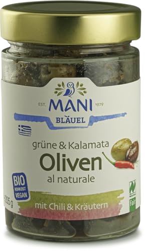 Grüne&Kalamata Oliven al naturale, Chili&Kräuter 12 x 205 gr Grüne&Kalamata Oliven al naturale, Chili&Kräuter 12 x 205 gr von Mani Bläuel