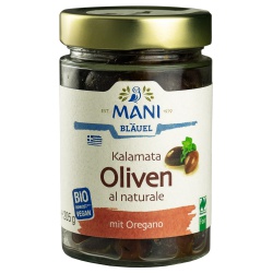 Kalamata-Oliven al naturale mit Stein, geölt Kalamata-Oliven al naturale mit Stein, geölt von Mani Bläuel