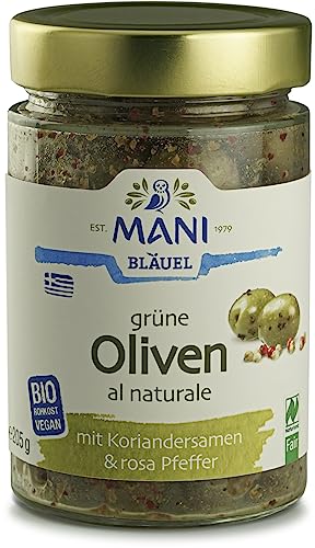 Mani Bläuel Bio Grüne Oliven al naturale, Koriandersam&ros.Pfeffer (1 x 205 gr) von Mani Bläuel