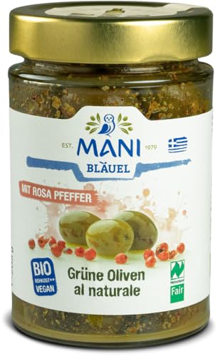 Mani Bläuel Bio Grüne Oliven al naturale, Koriandersam&ros.Pfeffer (1 x 205 gr) von Mani Bläuel