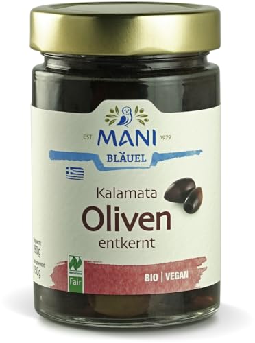 Mani Bläuel Bio MANI Kalamata Oliven in Lake, entkernt, NL Fair (1 x 280 gr) von Mani Bläuel