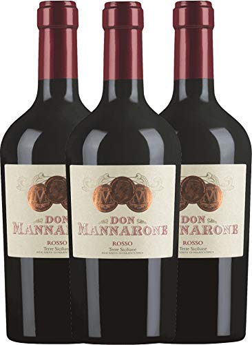 Don Mannarone Rosso Terre Siciliane von Mánnara - Rotwein 3 x 0,75l 2020 VINELLO - 3er - Weinpaket inkl. kostenlosem VINELLO.weinausgießer von Mánnara