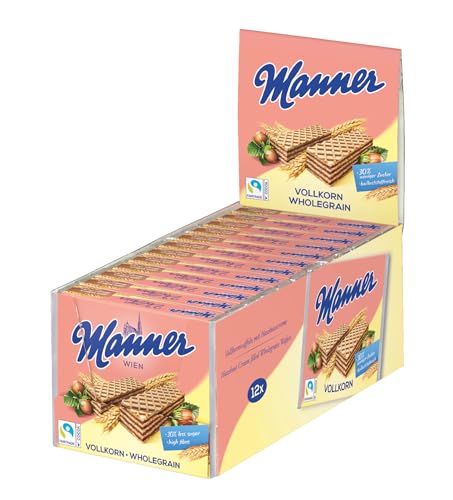 Manner Neapolitaner Vollkorn | vegane knusprige Vollkorn Waffeln mit Haselnusscreme | 12er Pack (12 x 75 g) von Manner WIEN