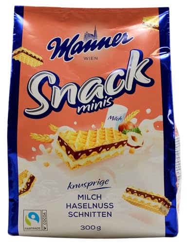 Manner Snack minis knusprige Milch- Haselnussschnitte, 5er Pack (5 x 300g) von manner