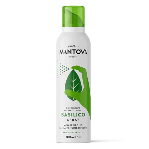 Mantova Basilikum Spray in nativem Olivenöl extra 100 ml - Italienisches Öl Spray - Spray Light - 100% natürlich, 100% leicht, 100% einfach - Mit dem Spray sparen Sie bis zu 90% des Produkts von Mantova