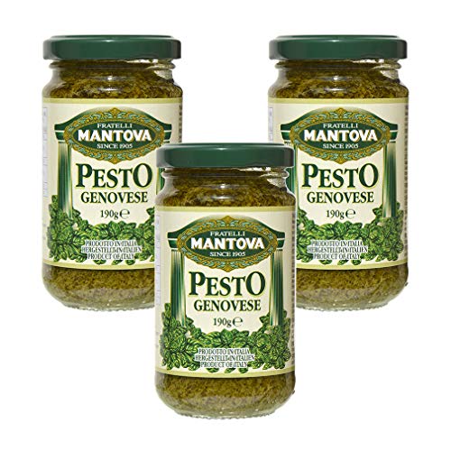 MANTOVA Genovese Pesto 3x190gr - mit hochwertigen Zutaten: natives Olivenöl extra, frisches Basilikum, Grana Padano, Pecorino Romano und Pinienkerne von Mantova