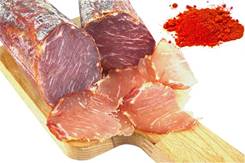 Lomo Iberico - luftgetrocknete Schweinelende vom Pata Negra Schwein mit Paprika, Lachsschinken, Schweinelachs, spanische Schinken-Spezialität am Stück Lomo Iberico - luftgetrocknete Schweinelende vom Pata Negra Schwein mit Paprika, Lachsschinken, Schweinelachs, spanische Schinken-Spezialität am Stück von Jamón y Vino - Spanische Delikatessen