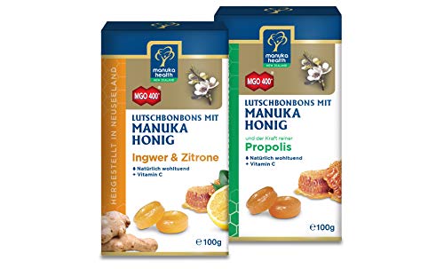Manuka Health Honig Lutschbonbons, Ingwer-Zitrone und Propolis, je 100g, 2er Pack (2 x 100 g) von Manuka Health