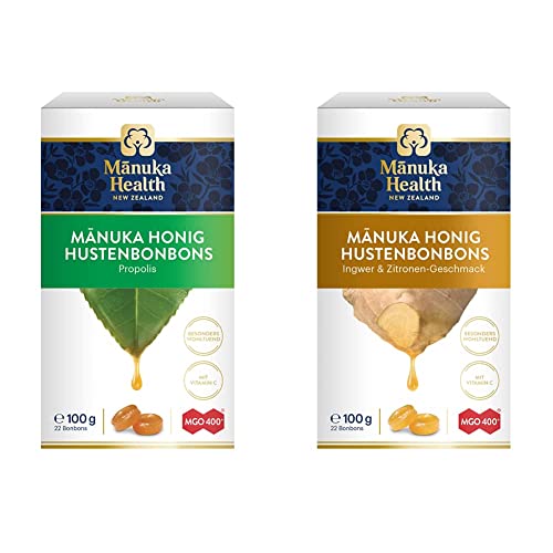 Manuka Health - Lutschbonbons mit Propolis und Manuka Honig MGO 400+ (100 g) - 100% Pur aus Neuseeland mit zertifiziertem Methylglyoxal Gehalt & MGO 400+ Ingwer-Zitrone Lutschbonbons (100 g) von Manuka Health