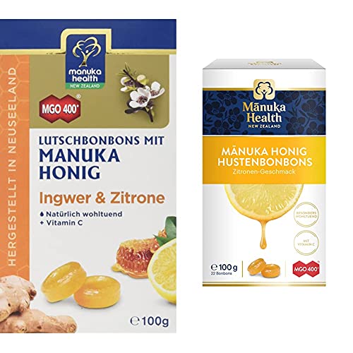 Manuka Health - MGO 400+ Ingwer-Zitrone Lutschbonbons (100 g) - 100% Pur aus Neuseeland mit zertifiziertem Methylglyoxal Gehalt und Vitamin C Bonbons & - MGO 400 + Zitronen Lutschbonbons 100 g von Manuka Health