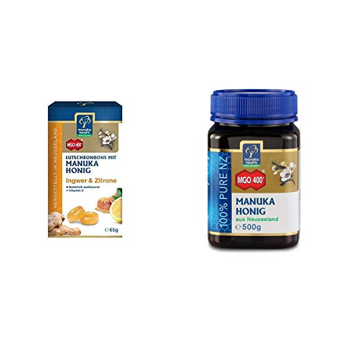 Manuka Health Vorteilspack - Manuka Honig MGO 400+ (500g) und Ingwer-Zitrone Lutschbonbons (100 g) von Manuka Health