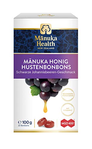 Manuka Health - MGO 400 + Schwarze Johannisbeere Lutschbonbons 100 g - 100% Pur aus Neuseeland mit zertifiziertem Methylglyoxal Gehalt und Vitamin C Bonbons von Manuka Health