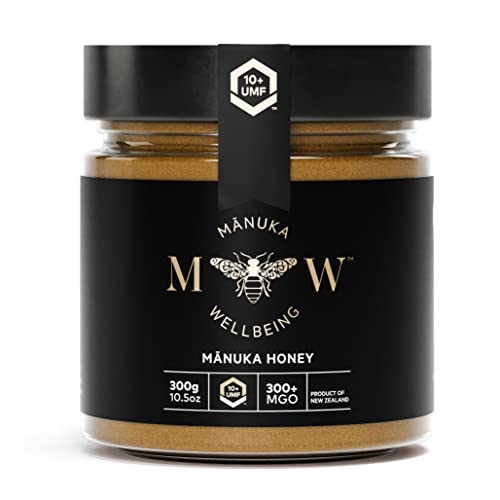 Manuka Wellbeing echter Honig MGO 300+ | UMF 10+ (300g) im Glas | hergestellt, verpackt und MGO-Gehalt-zertifiziert in Neuseeland | 100% pur von Manuka Wellbeing