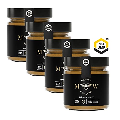Wellbeing UMF-Manuka Honig MGO 300+ (UMF 10+) |1200g = (4 x 300g)|MGO & UMF-zertifiziert | Hochqualitativ und Monofloral | Hergestellt, Zertifiziert und Verpackt in Neuseeland | Im Glas | Von NZfyMe von Manuka Wellbeing
