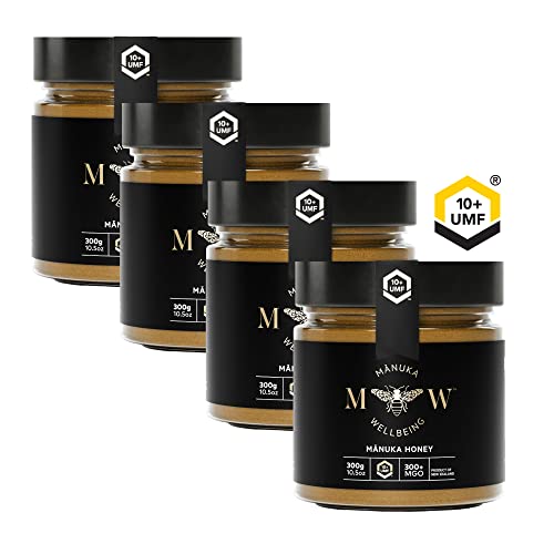 Wellbeing echter Manuka Honig MGO 300+ | UMF 10+ im Glas | 1200g = (4 x 300g) | hergestellt, verpackt und MGO-Gehalt-zertifiziert in Neuseeland | 100% pur von Manuka Wellbeing