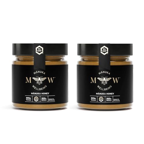 Wellbeing echter Manuka Honig MGO 300+ | UMF 10+ im Glas | 600g = (2 x 300g) | hergestellt, verpackt und MGO-Gehalt-zertifiziert in Neuseeland | 100% pur von Manuka Wellbeing