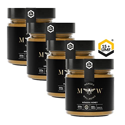 Wellbeing echter Manuka Honig MGO 550+ | UMF 15+ im Glas | 1200g = (4 x 300g) | hergestellt, verpackt und MGO-Gehalt-zertifiziert in Neuseeland | 100% pur von Manuka Wellbeing