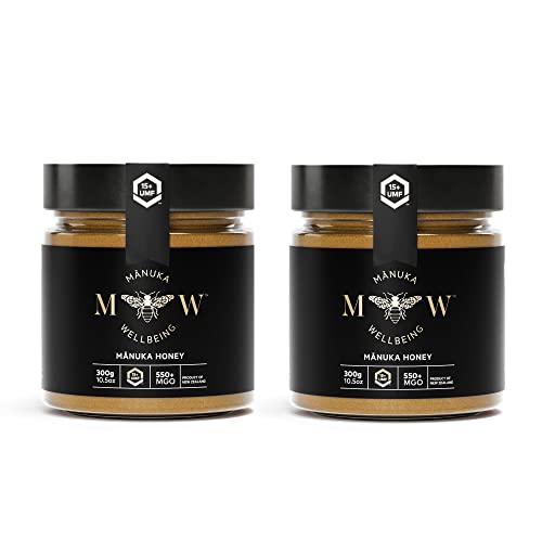 Wellbeing echter Manuka Honig MGO 550+ | UMF 15+ im Glas | 600g = (2 x 300g) | hergestellt, verpackt und MGO-Gehalt-zertifiziert in Neuseeland | 100% pur von Manuka Wellbeing