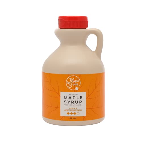 MapleFarm - Reiner kanadischer Ahornsirup Klasse A, Dunkler kräftiger Geschmack - Karaffe 500 ml (1er Pack) - Pure maple syrup - Ahornsaft von MapleFarm