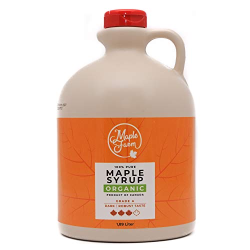 MapleFarm - Reiner kanadischer BIO-Ahornsirup Klasse A (Dunkel, kräftiger Geschmack) - 1,89 l (1er Pack) - Pure maple syrup - Bio-Ahornsaft von MapleFarm