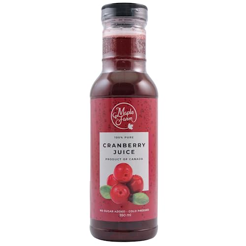 MapleFarm 100% reiner Cranberry Saft aus frischen Cranberries 350ml. Antioxidantien, Anthocyanin, kaltgepresst, ohne Zuckerzusatz. Hergestellt in Kanada von MapleFarm