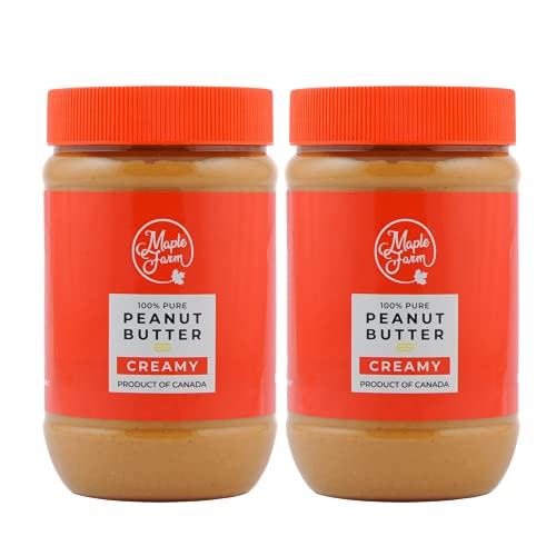 MapleFarm - Erdnussbutter Natürliche Ohne Zusätze. 1 Kg (2x500g) - Erdnussmus Ohne Salz, Zucker, Palmfett - protein creme - PURE PEANUT BUTTER - SMOOTH (CREAMY) von MapleFarm