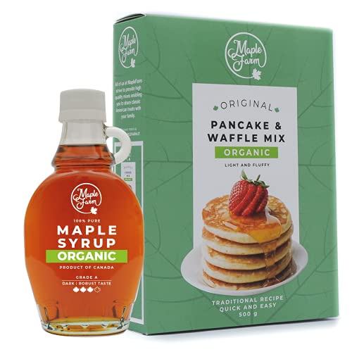 MapleFarm - Sonderangebot: Ahornsirup + Pfannkuchenmischung: N.1 BIO Ahornsirup Grad A (Dark, Robust taste) - 189 ml (250 g) + N.1 BIO Pfannkuchen Pancake & waffle Mix von MapleFarm