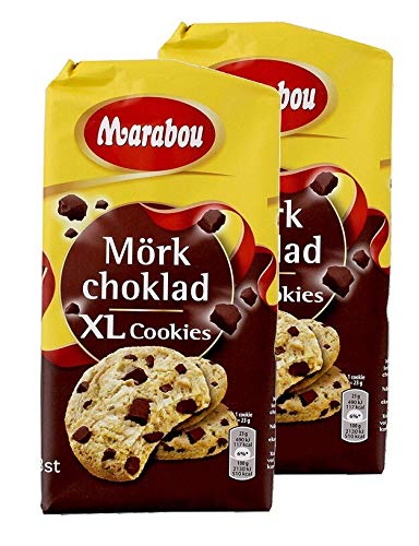 Marabou Cookies Zartbitter 184 g / XL Cookies Mörk choklad / Kekse mit mit Splittern von dunkler Schokolade, 2 er Pack, ( 2 x 184g ) von Marabou